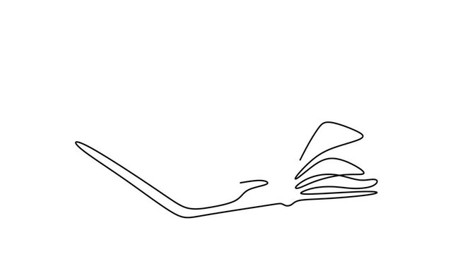 Animated self drawing of continuous line draw of Open Book Continuous Line Drawing.   Full length one line animation. 4K	