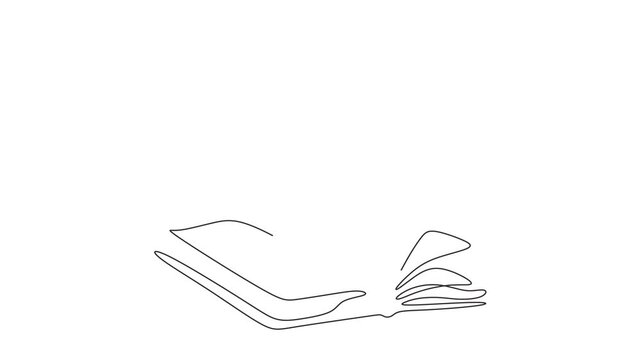 Animated self drawing of continuous line draw of 	
Open Book with Feather Pen.  Full length one line animation. 4K	