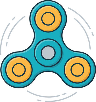 Flat vector illustration of a colorful fidget spinner toy with three lobes, representing stress relief, focus, and playful motion in a modern cartoon style.