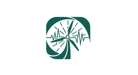 Obraz premium Modern Green Energy Logo Depicting Wind Turbine and Pulse.