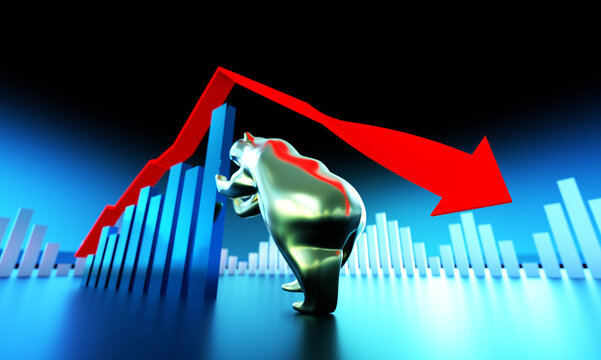 Economic development failure, stock market decline, development failure and downward arrow