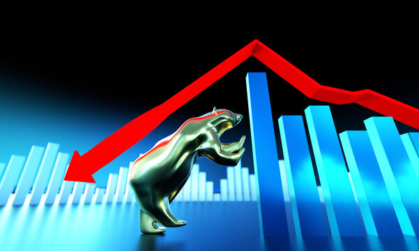 Economic development failure, stock market decline, development failure and downward arrow