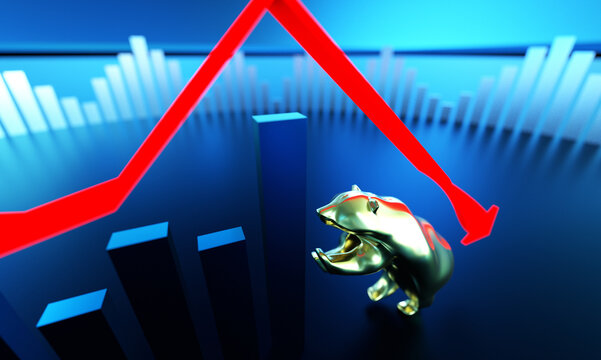 Economic development failure, stock market decline, development failure and downward arrow