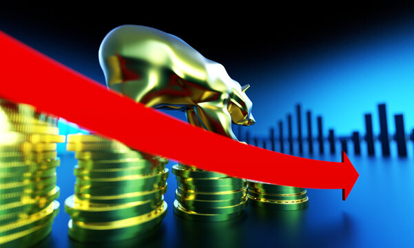 Economic development failure, stock market decline, development failure and downward arrow