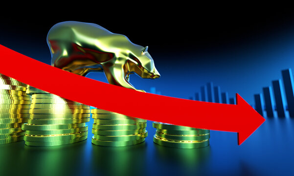 Economic development failure, stock market decline, development failure and downward arrow