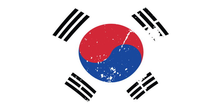 South Korea Flag Brush Stroke &ndash; Grunge Paint Texture with Taegeuk and Trigrams
