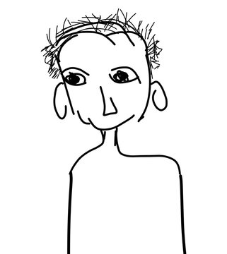 Minimalist Hand Drawn Sketch of a Person with Spiky Messy Hair and Large Ears