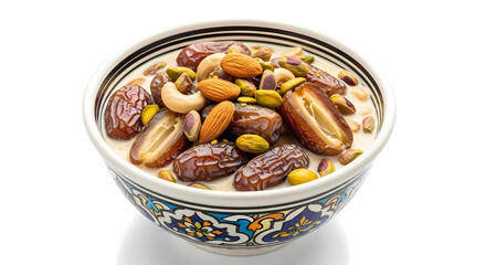 Fototapeta premium Traditional Dates and Milk Dish with Almond Pistachio Pieces