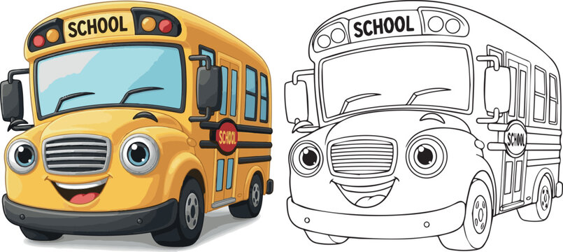 school bus vector illustration of children learning kid color book