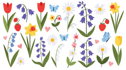 Spring flowers and butterflies collection © Saharia