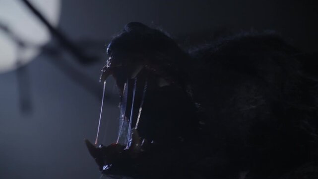 A werewolf howling to the full moon.