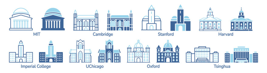 University education campus outline set icon © Pavlo