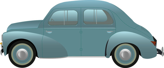 Véhicule de collection, de couleur bleu vert, de profil © guitou60