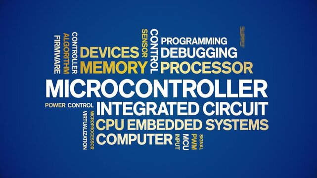 Microcontroller animated word cloud-text design animation tag kinetic typography seamless loop.