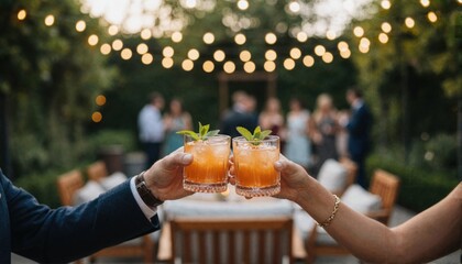 Obraz premium Friends toasting with orange cocktails at a social gathering