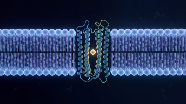 Revealing the elegant architecture of a cellular membrane, where a vital protein forms a dynamic gateway for a golden ion's journey