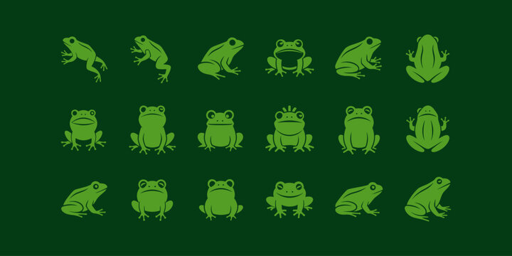 Creative frog logo set with minimal vector design, ideal for environmental brands, nature businesses, and animal themed branding.