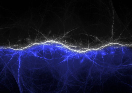 Abstract blue electric plasma wave on black background