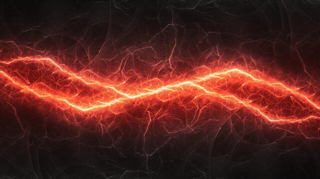 Abstract red and orange electric energy wave on black background