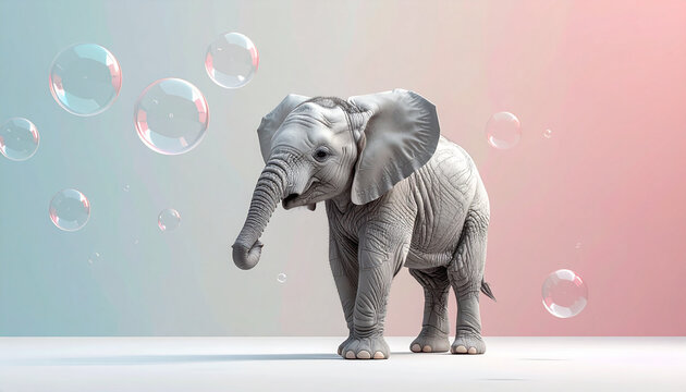 Elephant with bubbles on colorful background