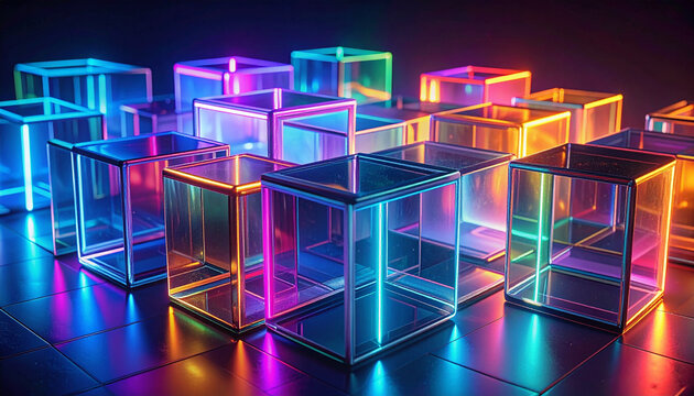 Neon cubes abstract geometric design