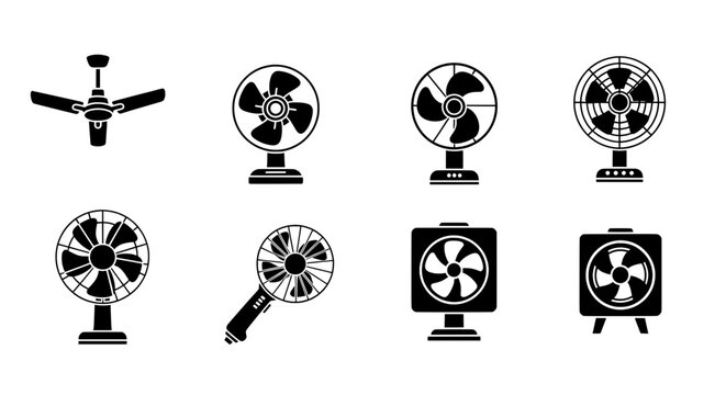 Set of fans &ndash; Simple black silhouette vector icons isolated on a transparent background