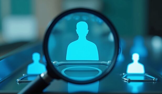 Magnifying Glass Focusing on Digital Patient Icon in Healthcare