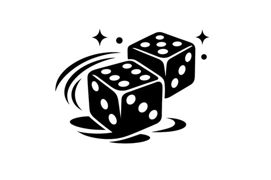 Dynamic black and white dice graphic reflecting motion and luck