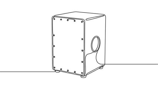Minimalist continuous line drawing of a percussion cajon box drum