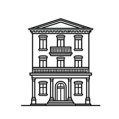 Fototapeta premium A simple line drawing of a classic two-story house with columns and a balcony