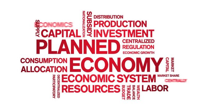 Planned Economy animated word cloud-text design animation tag kinetic typography seamless loop.