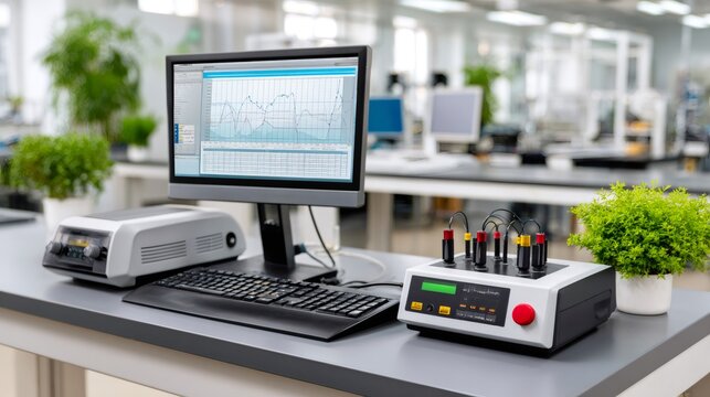 Laboratory computer monitoring scientific data and research equipment