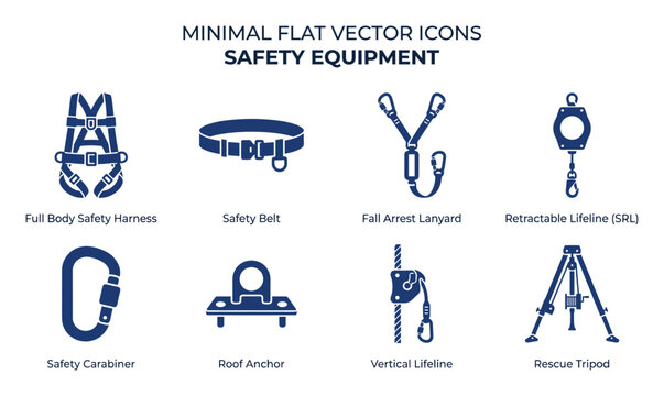 Minimalist Flat Vector Icons of Various Safety Equipment for Construction and Industrial Work