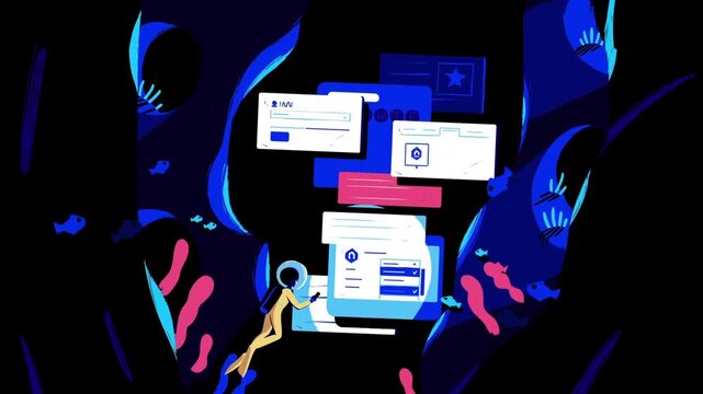 Underwater Exploration Animation &ndash; Man with Torch Discovering Hidden Objects