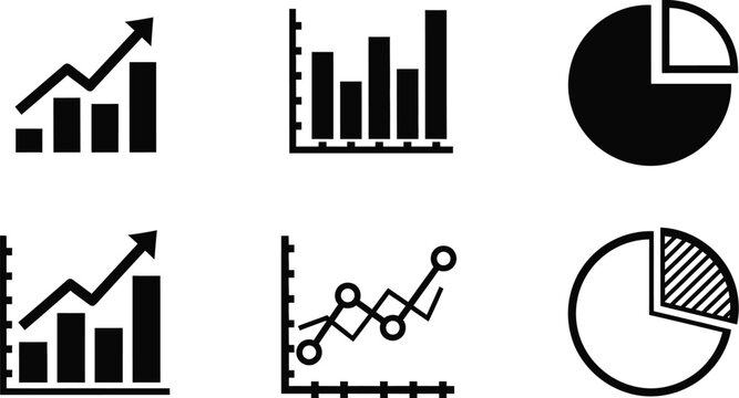 Collection of diverse business charts and graphs illustrate financial data and market trends effectively.