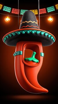 Minimalist maraca sombrero fiesta emblem on terracotta background
