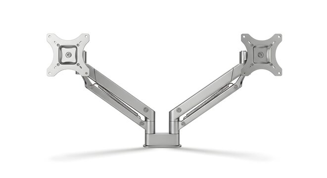 Ergonomic hybrid workspace setup with adjustable dual monitor arm