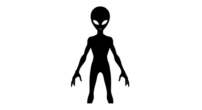 Black Silhouette of an Alien Figure with Large Eyes on White Background