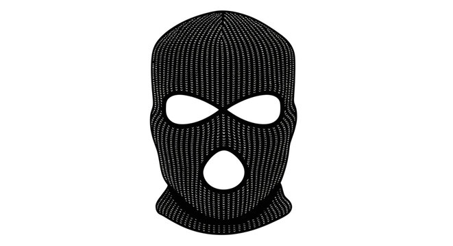Black Ski Mask on White Background - Balaclava Face Cover for Cold Weather or Disguise