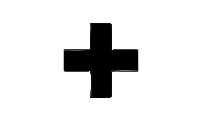 Obraz premium Plus Sign - A bold black plus sign centered on a white background, formed by two perpendicular lines clean, symmetrical