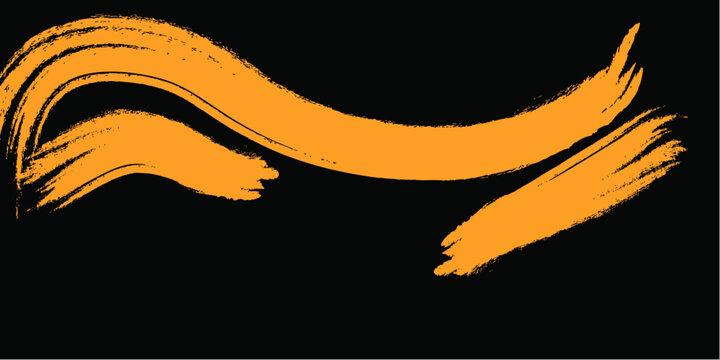 Abstract orange brush stroke wave on black background, artistic dynamic flow vector illustration