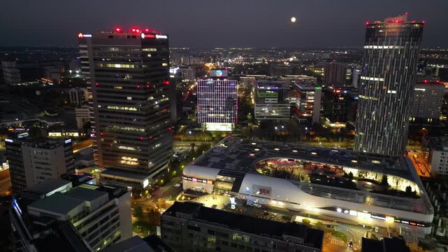 Night skyline of Pipera business district with modern office buildings and city lights, Bucharest, Romania version 1.