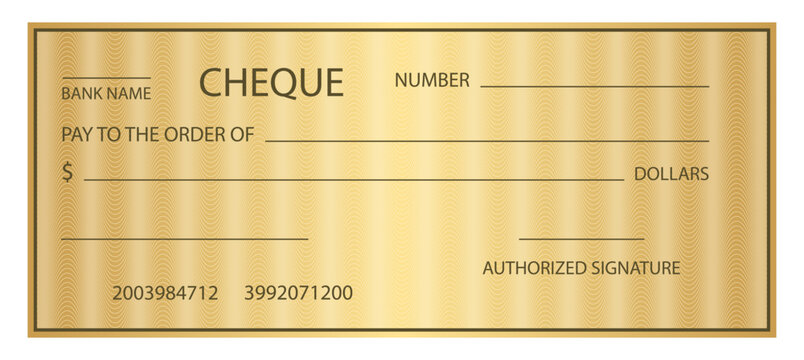Cheque bank golden gradient blank template with guilloche watermark pattern