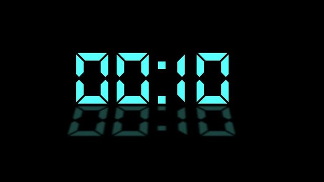 Countdown Digital Clock Animation 15 to 0 second on black background. Countdown digital clock timer. Animation of glowing 15 to 0 second countdown timer 4k video 15 Seconds countdown. Stopwatch