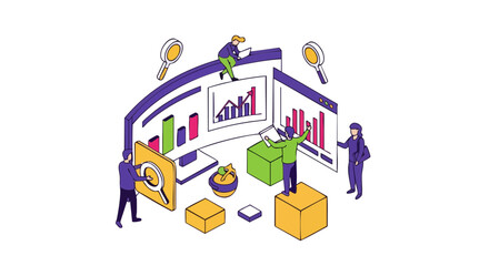 Naklejka premium Data Analysis Dashboard Concept with Isometric Business People