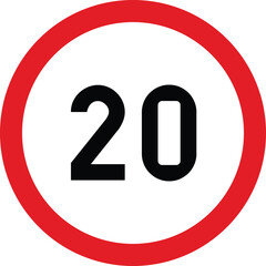 Speed Limit 20 KPH Traffic Sign Red Circle South Africa Style Vector © Asenath