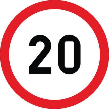 Speed Limit 20 KPH Traffic Sign Red Circle South Africa Style Vector