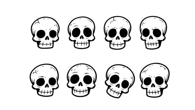 set of black and white skulls, Halloween sculls vector PNG transparent background, sculls set 