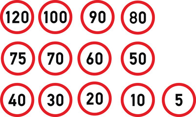 Speed Limit Signs Bundle 5 to 120 KPH Road Sign Icon Vectors South Africa Style © Asenath