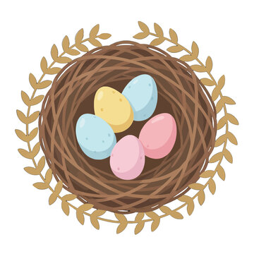 Bird'S Nest with Colorful Easter Eggs Illustration Vector, Festive Spring Holiday Design